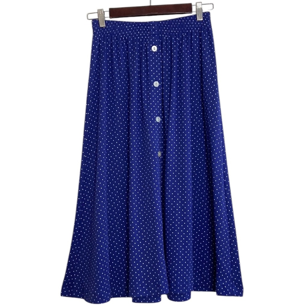 Vintage Skirt Womens Small Blue White Polka Dot Flare Midi Retro Rockabilly